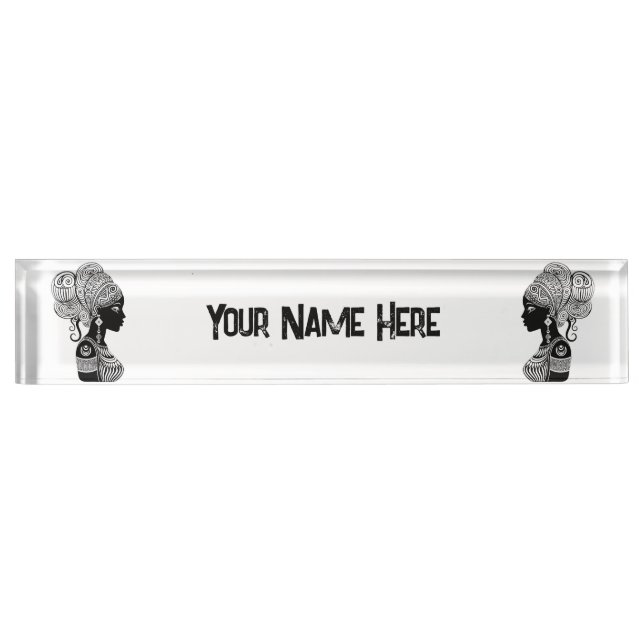 African Girl Portrait Tribal Tattoo Desk Name Plate (Front)
