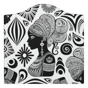 African Girl Portrait Tribal Tattoo Door Sign