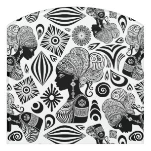 African Girl Portrait Tribal Tattoo Door Sign