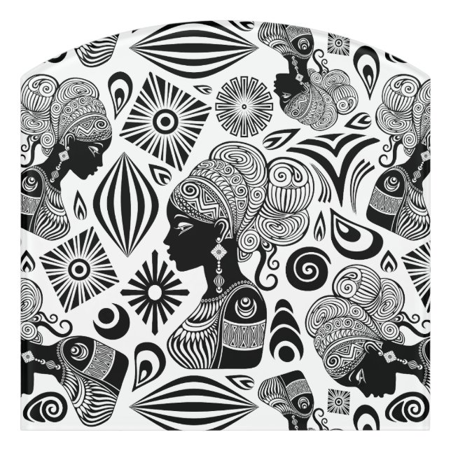 African Girl Portrait Tribal Tattoo Door Sign (Contour Front)