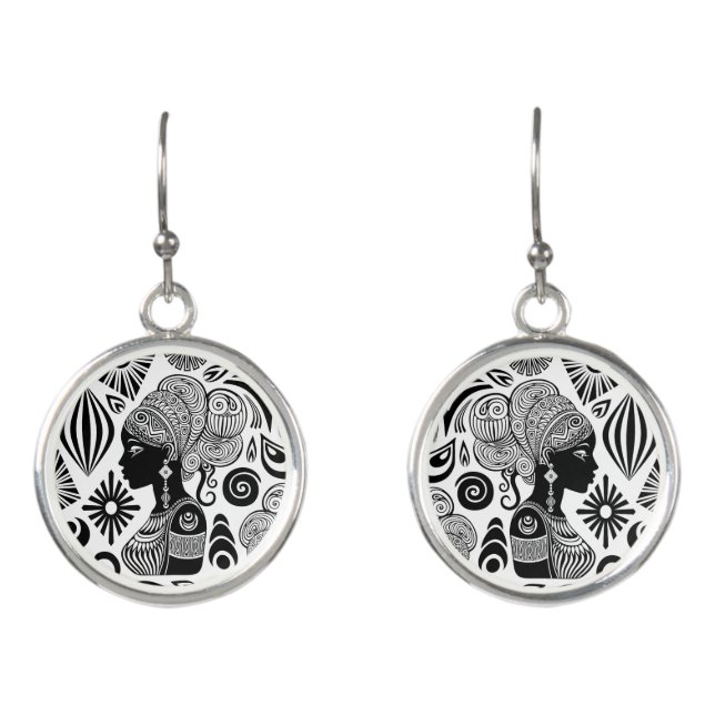 African Girl Portrait Tribal Tattoo Earrings (Front)