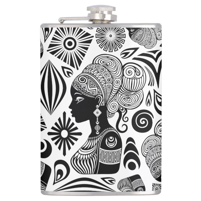 African Girl Portrait Tribal Tattoo Flask (Front)