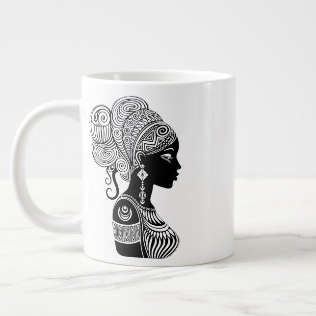 African Girl Portrait Tribal Tattoo Giant Coffee Mug (Left)