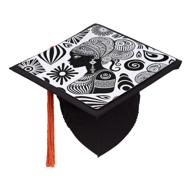African Girl Portrait Tribal Tattoo Graduation Cap Topper (Angled)
