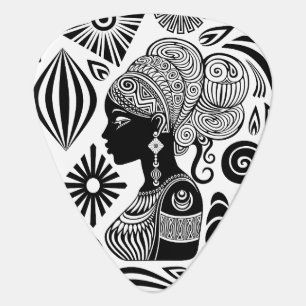 African Girl Portrait Tribal Tattoo Guitar Pick
