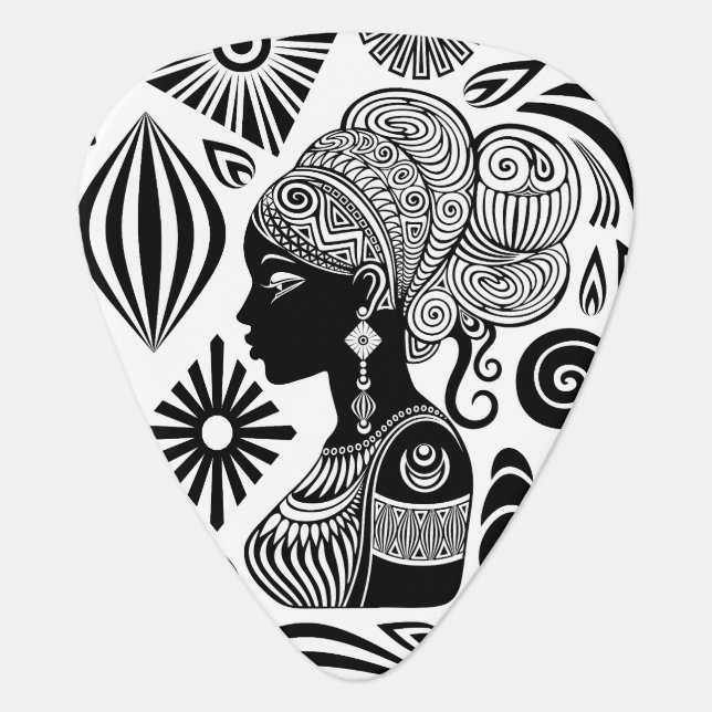 African Girl Portrait Tribal Tattoo Guitar Pick (Front)