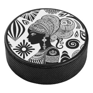 African Girl Portrait Tribal Tattoo Hockey Puck