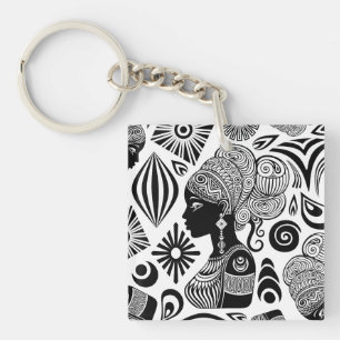 African Girl Portrait Tribal Tattoo Keychain