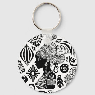 African Girl Portrait Tribal Tattoo Keychain
