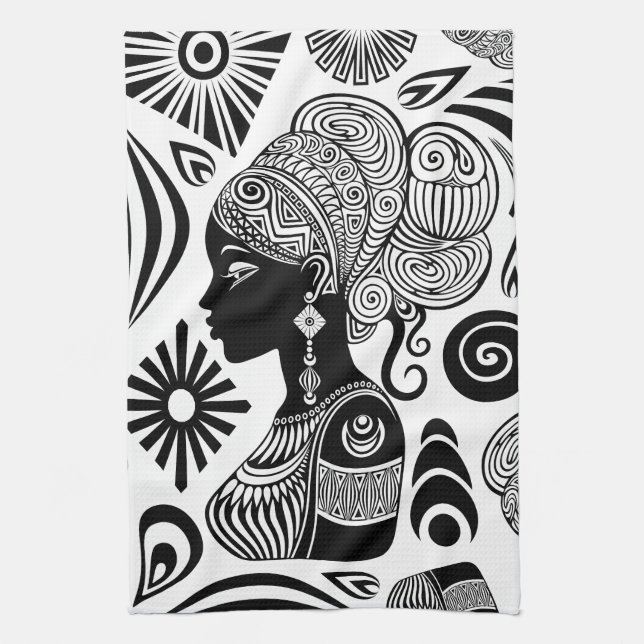 African Girl Portrait Tribal Tattoo Kitchen Towel (Vertical)