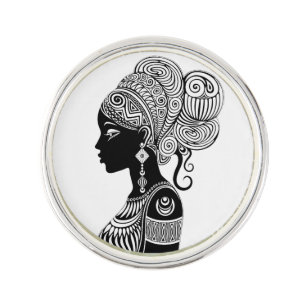 African Girl Portrait Tribal Tattoo Lapel Pin