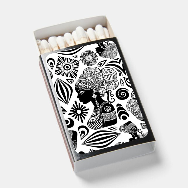 African Girl Portrait Tribal Tattoo Matchboxes (Front Open)