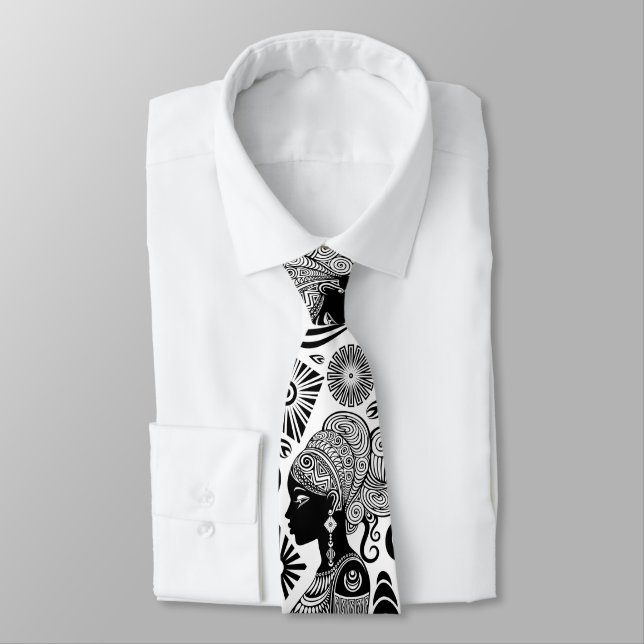 African Girl Portrait Tribal Tattoo Neck Tie (Tied)