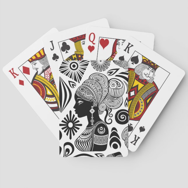 African Girl Portrait Tribal Tattoo Poker Cards (Back)