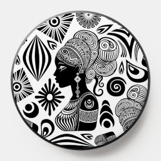 African Girl Portrait Tribal Tattoo PopSocket