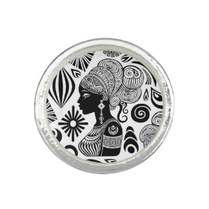 African Girl Portrait Tribal Tattoo Ring