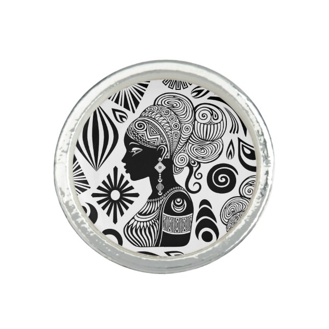 African Girl Portrait Tribal Tattoo Ring (Front)