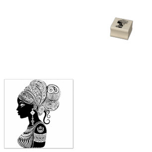 African Girl Portrait Tribal Tattoo Rubber Stamp