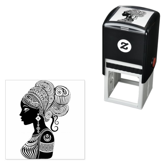 African Girl Portrait Tribal Tattoo Self-inking Stamp (In Situ)