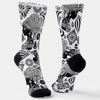 African Girl Portrait Tribal Tattoo Socks