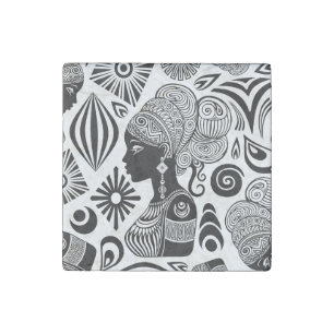 African Girl Portrait Tribal Tattoo Stone Magnet