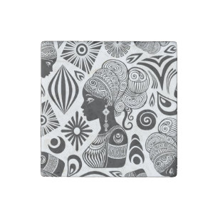 African Girl Portrait Tribal Tattoo Stone Magnet
