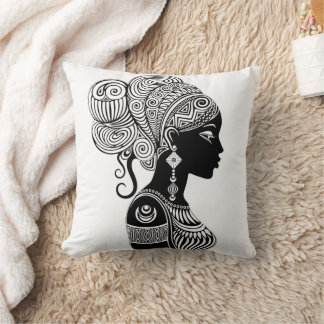 African Girl Portrait Tribal Tattoo Throw Pillow