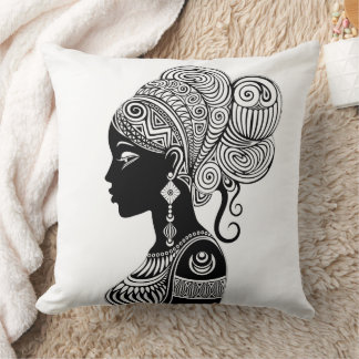 African Girl Portrait Tribal Tattoo Throw Pillow