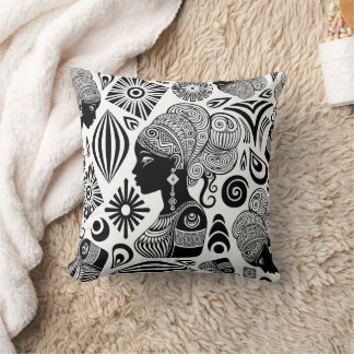 African Girl Portrait Tribal Tattoo Throw Pillow