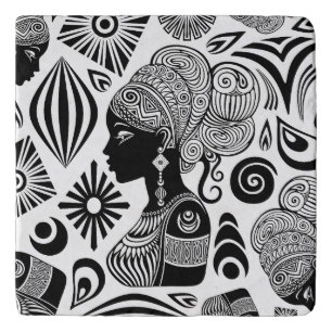 African Girl Portrait Tribal Tattoo Trivet
