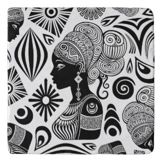 African Girl Portrait Tribal Tattoo Trivet