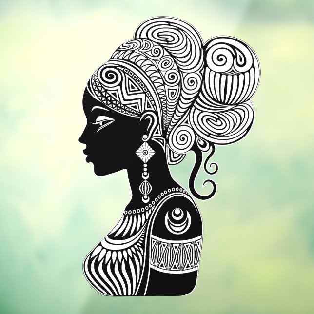 African Girl Portrait Tribal Tattoo Window Cling (Sheet 3)