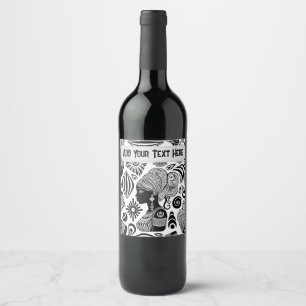 African Girl Portrait Tribal Tattoo Wine Label