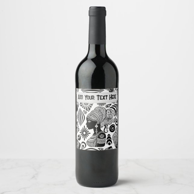 African Girl Portrait Tribal Tattoo Wine Label (Front)