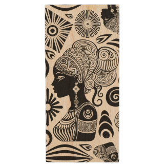 African Girl Portrait Tribal Tattoo Wood Flash Drive