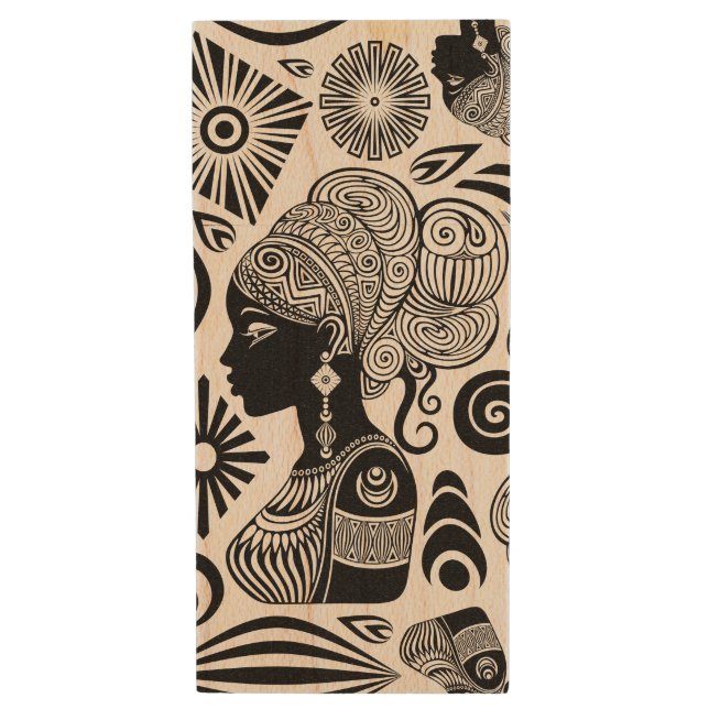African Girl Portrait Tribal Tattoo Wood Flash Drive (Front Vertical)
