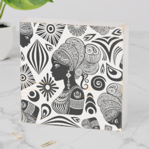 African Girl Portrait Tribal Tattoo Wooden Box Sign