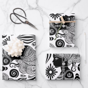 African Girl Portrait Tribal Tattoo Wrapping Paper Sheets