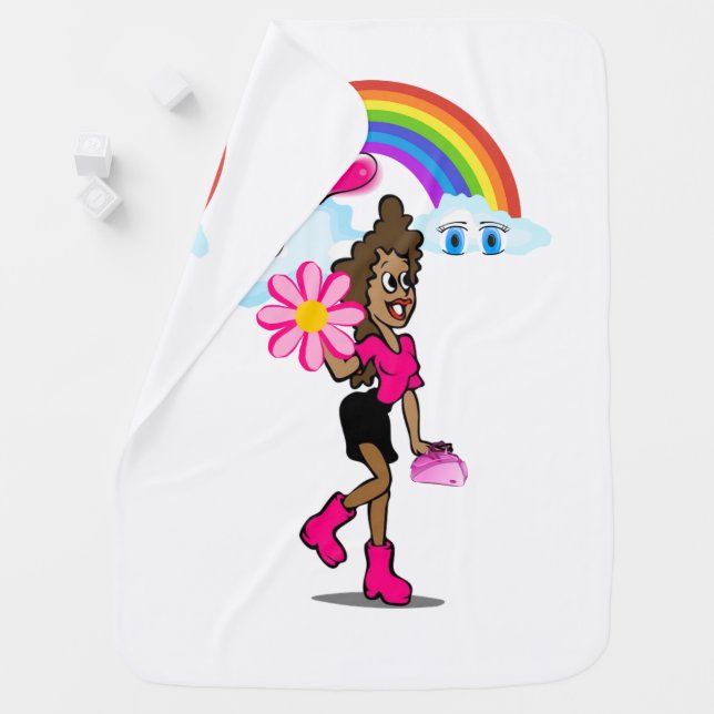 African Girl Rainbow Happy Clouds  Baby Blanket (In Situ)