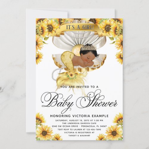 African Girl Sunflower Baby Shower Invitation