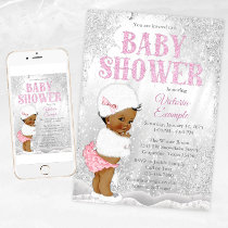 African Girl Winter Wonderland Baby Shower Invitation