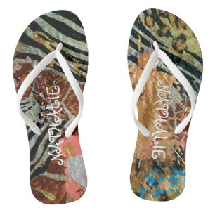 African Gold Abstract painting Flip Flops