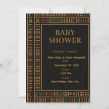 African Gold Kente Baby Shower Invitation Card 