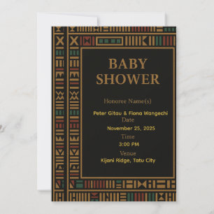 African Gold Kente Baby Shower Invitation Card