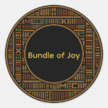 African Gold Kente Baby Shower Round Sticker
