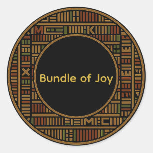 African Gold Kente Baby Shower Round Sticker
