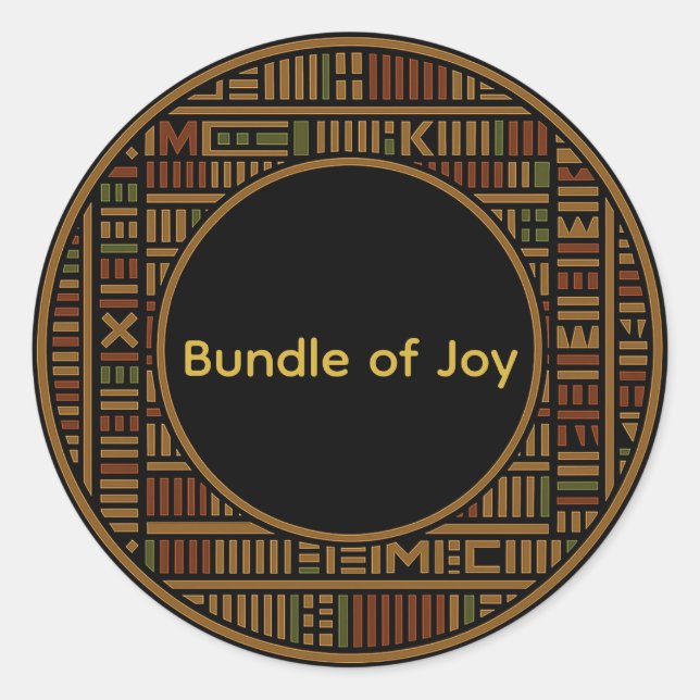 African Gold Kente Baby Shower Round Sticker (Front)