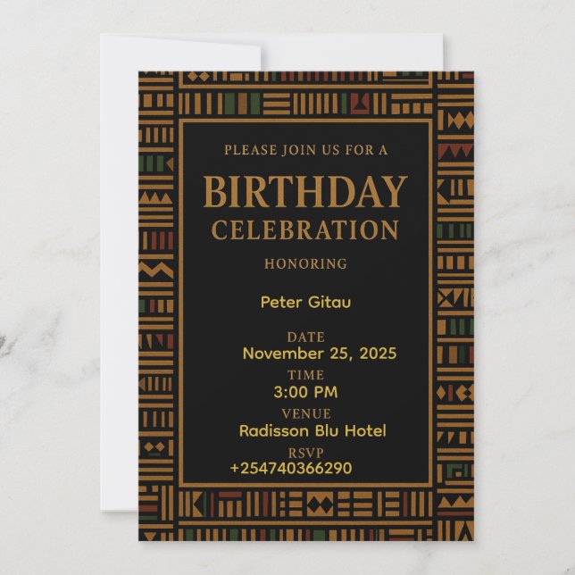 African Gold Kente Birthday Invitation (Front)