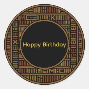 African Gold Kente Birthday Round Sticker