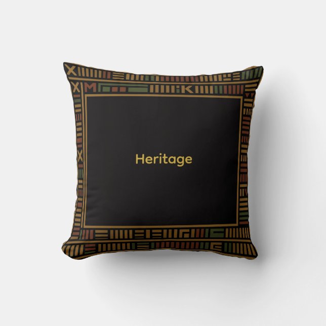 African Gold Kente Pattern Throw Pillow (Front)